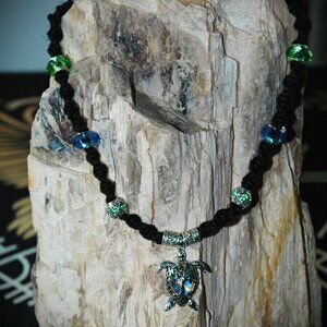 Celtic Tree of Life Sea Turtle on a 20" Handmade Black Hemp Necklace